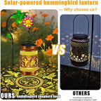Hummingbird Solar Lanterns Outdoor Waterproof, Hanging Solar Lights Garden Lanterns with Shepherd Hook, Metal Garden Decor for Yard, Patio, Lawn, Landscape, Gifts for Women Mom Mothers Day