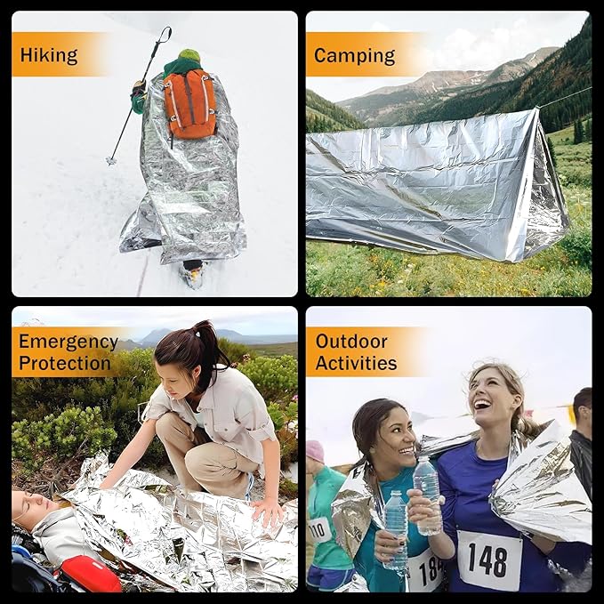 5-Pack Emergency Mylar Thermal Blankets, 82"x62" Space Blankets Foil Blanket, XL Camping Blanket for Outdoors, Hiking, Survival kit, Bug Out Bag，Marathons or First Aid, Silver