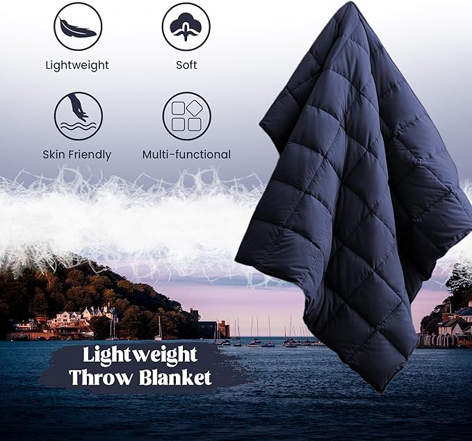 puredown® Soft Feather Down Throw Blanket Lightweight Packable Couch Throw for Indoor and Outdoor Use, 50"X70", Navy