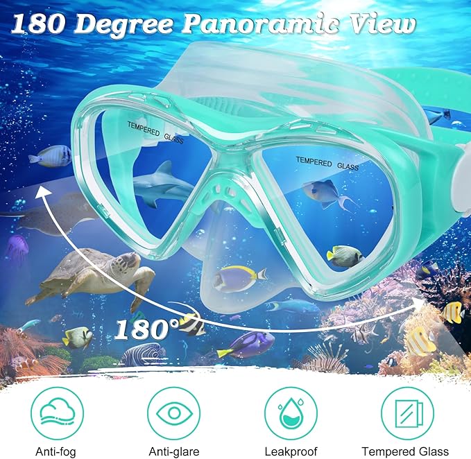 Kids Snorkel Set Dry Top Snorkeling Gear for Kids Youth Boys Girls Junior Age 5-15,Tempered Glass Swimming Diving Mask and Snorkel Set 180 Degree Panoramic View