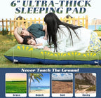 Double Sleeping Pad for Camping, 6" Extra-Thick 2 Person Camping Sleeping Pad with Pillow Built-in Foot Pump, Inflatable Sleeping Mat for Backpacking, Tent, Hiking Essentials Gear
