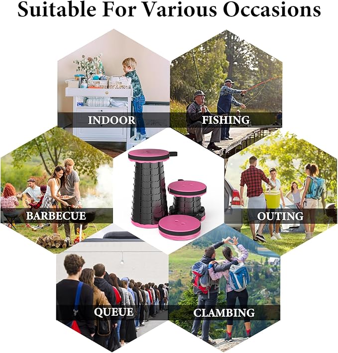 2025 Upgraded Portable Folding Stool, Collapsible Stools, 440lbs Max Weight, Lightweight But Sturdy, Telescoping Foldable Camping Stool for Outdoor Fishing Hiking Travel BBQ