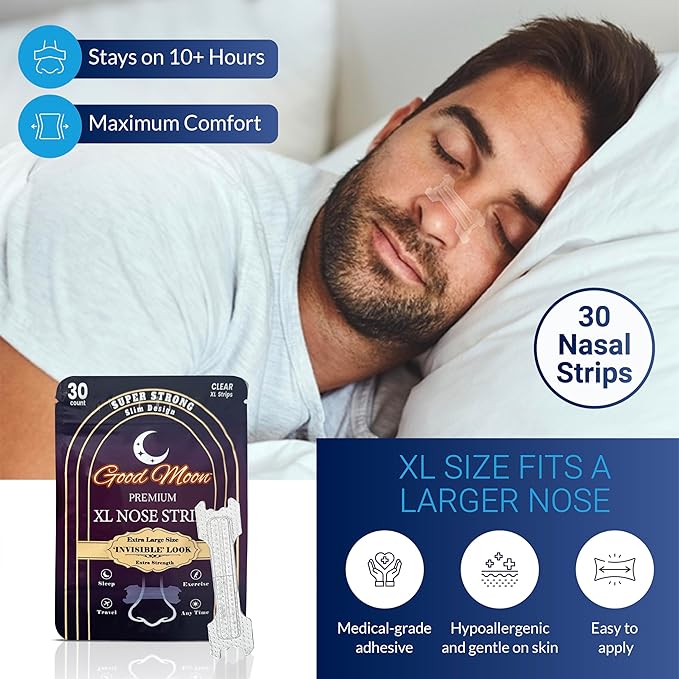 (3 Month Supply) Premium Large Nose Strips – Invisible, Extra Strength Clear Nasal Strips – Stop Snoring, Breathe Better, Fall Asleep, Running, Gym, Pollen Allergies – for Sensitive Skin (90ct) XL