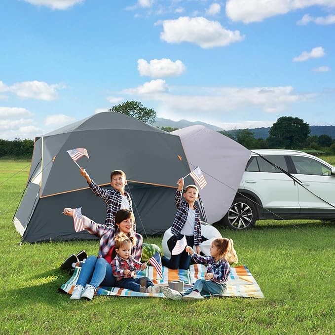 UNP SUV Dome Tent for Camping, Outdoor 6 Person Car Camping Tent, Easy Set Up SUV Tailgate Tent with Rainfly 10' x 10' Vehicle Camping Tent