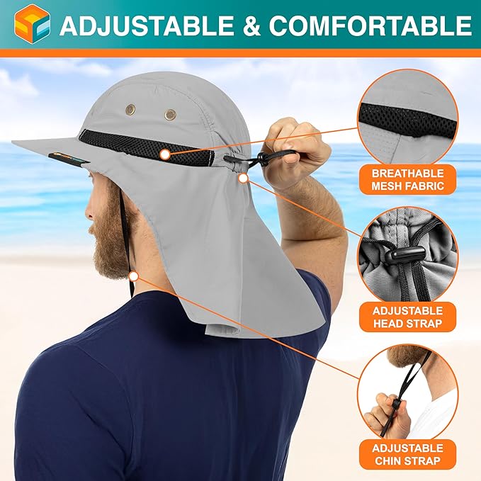SUN CUBE Sun Hat for Men, Wide Brim Fishing Hat Neck Flap Cover Men, Women, Hiking, Camping, Sun Protection UV, Gardening