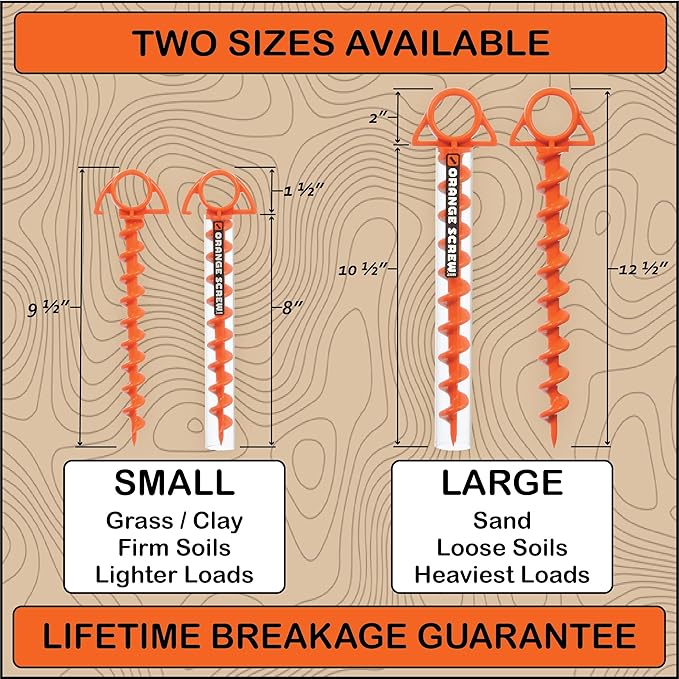 Ultimate Ground Anchors: Heavy Duty Screw-in Tent Stakes for High Wind, Sand, Canopies, and Camping - Made in USA, Included T-Grip Tool - (Small, Single Pack, Orange)