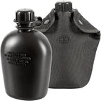 M-Tac Canteen Water Bottle - 1 Quart Water Canteen (34 Oz/1L) - Tactical Water Bottle for Military Hiking Camping Survival (Bottle & Cover Black)