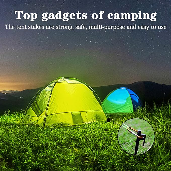 12 Pack Tent Stakes Heavy Duty, Metal Tent Stakes, Black Camping Stakes, Steel Tent Spikes, Canopy Stakes, Tent Pegs for Car Camping, Yard Decoration, Tarp, Shade Tent, Picnic