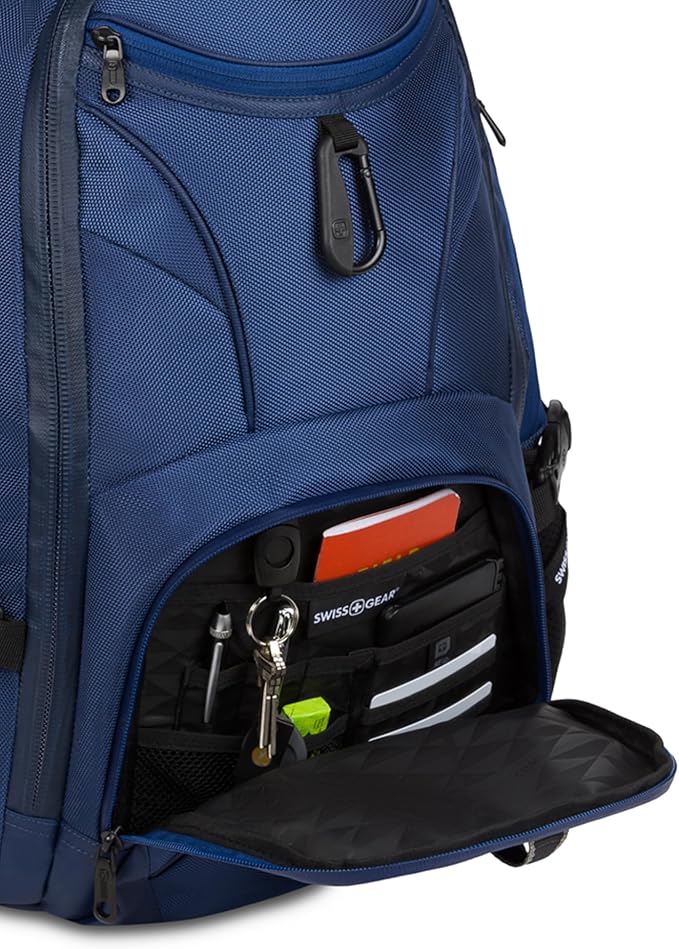 SwissGear 1900 ScanSmart 17” Laptop Backpack Navy Ballistic – Reflective Tech Backpack with ScanSmart Compartment – Multiple Organizer Pockets & RFID Scan Blocking Technology