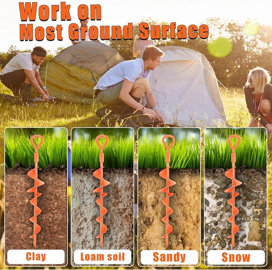 Ground Anchors Screw in 15 Inch, Heavy Duty Earth Anchor Stakes for Trampoline, Camping, Canopies, Tents, Securing Animals, Swing Set Anchors, 6 Pack Tent Stakes