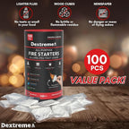 Dextreme Quick Instant Fire Starter - Waterproof All-Purpose Indoor & Outdoor Firestarter, for Charcoal Starter, Campfire, Fireplace, BBQ, Survival and Wood Stove (100 Pcs Tube)