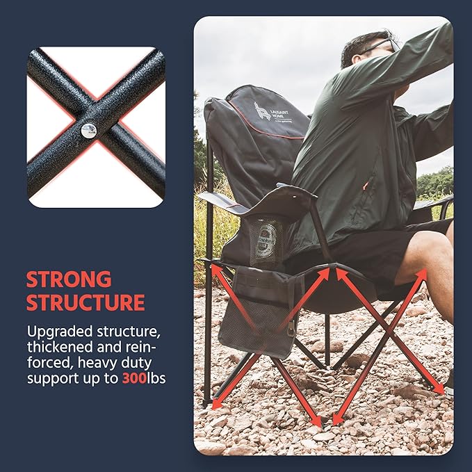 OUTSIDER Folding Camping Chair Heavy Duty Folding Chair 400lbs Oversized Outdoor Chairs with Cup Holder, Cooler Bag, Storage Pocket & Lumbar Support (Style-2, 1pc)