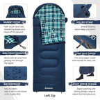KingCamp Sleeping Bag for Adults, Cold Weather & Warm XL Big and Tall Flannel Sleeping Bags with Compression Sack Portable Waterproof Essentials Gear Accessories for Outdoor Camping