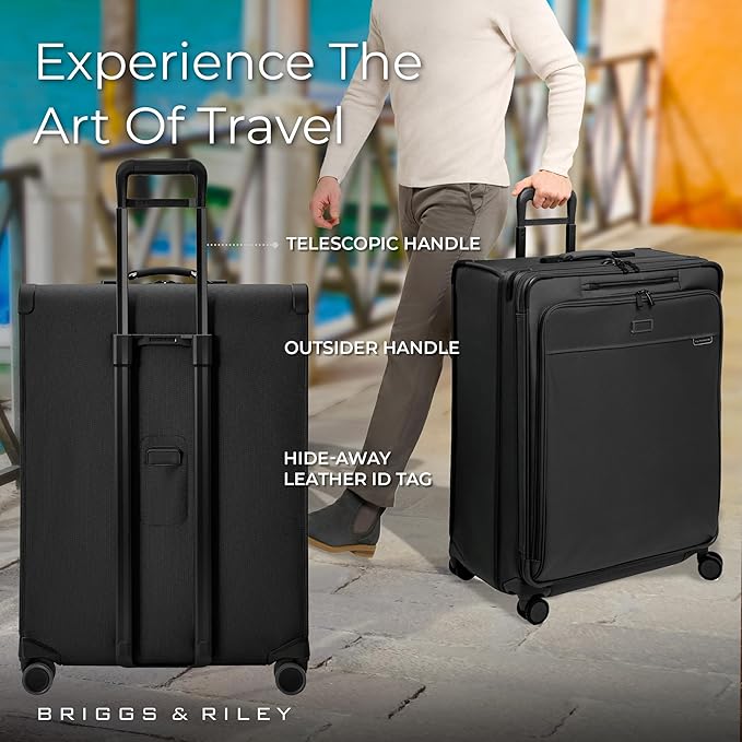 Briggs & Riley 31" Extra Large Expandable Spinner - Checked Luggage for Travel, Suitcases with Wheels, Softside Rolling Bag for Men & Women, Self-Repairing Zipper - Baseline Collection, Black
