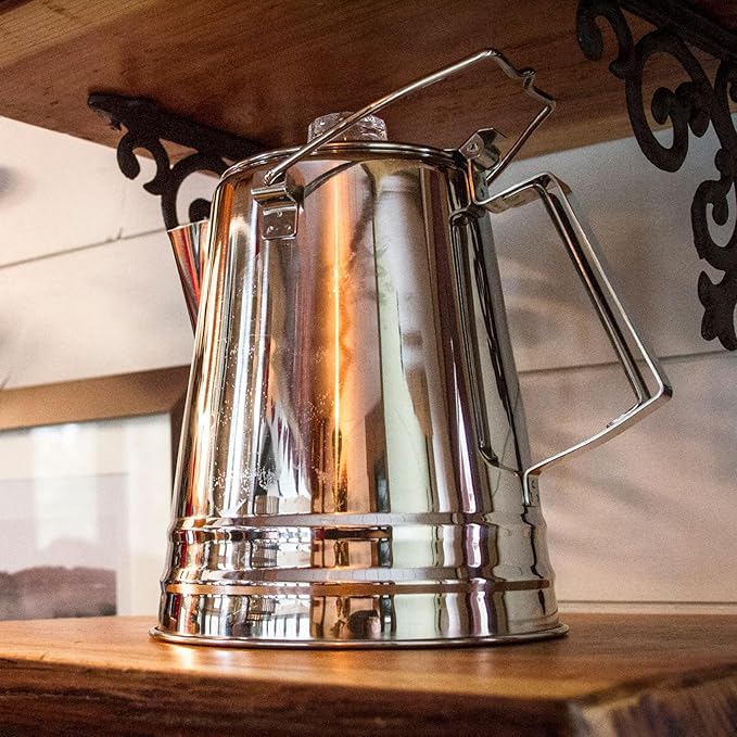 GSI Outdoors Percolator Coffee Pot I Glacier Stainless Steel Ultra-Rugged for Brewing Coffee Over Stove and Fire Ideal for Group Camping, 36 Cup