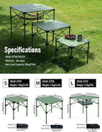 iClimb Lightweight Stable Alu. Folding Square Table Roll Up Top with Carry Bag for Camping Picnic Backyards BBQ Camp Kitchen (Green, M)