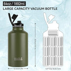 HASLE OUTFITTERS Half Gallon Insulated Water Bottles 64 oz, Stainless Steel Metal Water Jug with 2 Lids Keep Cold 48h/Hot 24h, Leak Proof & BPA-Free Water Flask Jug(Army Green,1)