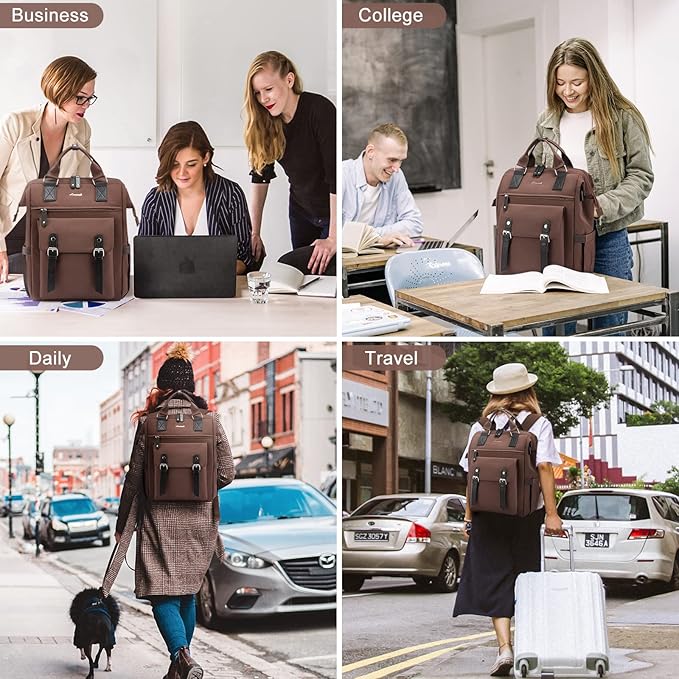 LOVEVOOK Laptop Backpack for Women Work Teacher Backpack, Business Computer Bag Doctor Nurse Bags, College Backpack Purse Laptop Bag, Waterproof Anti-theft Large Travel Back Pack, 17 Inch, Coffee