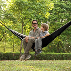 Camping Hammock, Portable Hammocks with Mosquito Net,Lightweight Nylon Parachute Hammock with 10ft Tree Straps,Camping Gear Must Haves for Travel Hiking Backpacking Beach Patio-Black&Grey
