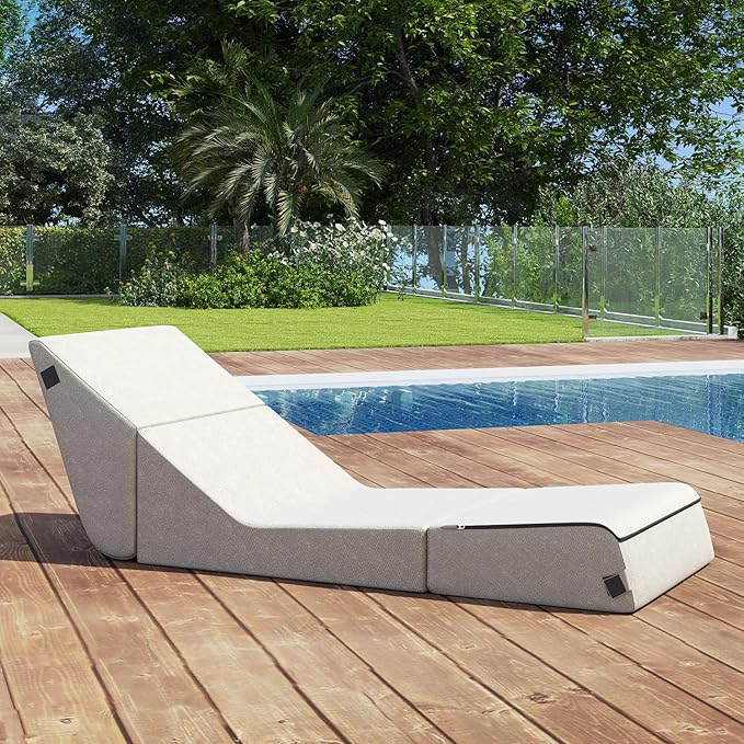 jela Outdoor Chaise Lounge, Waterproof Folding Sofa Bed Lounge Chair, UV Resistant Folding Lounge Chair with Machine Washable Cover, Soft Foam Patio Sofa Chairs Pool Lounge Chaise Chairs (Sand)