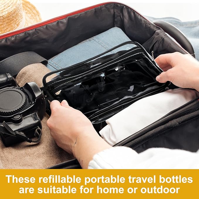 Domensi 12 Pcs 100ml /3.4 oz Pump Bottle Mini Travel Bottles Small Dispenser Containers Plastic Pump Lotion Dispenser Empty Square Travel Size Containers Toiletries (Whole Black)