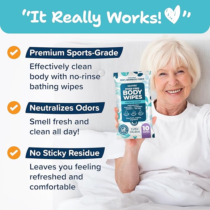 Body Wipes For Adults Bathing No Rinse 50pc XL - Ultra Thick Shower Wipes For Men Women - Hygiene, Personal Cleansing & Camping Essentials, Elderly Care, Travel, Incontinence Disposable