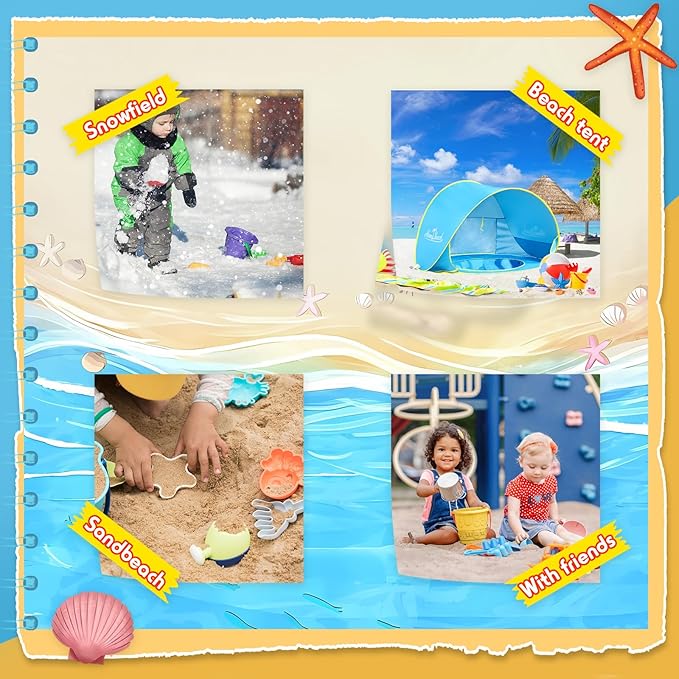 Monobeach Baby Beach Tent with Beach Sand Toys Pop Up Portable Shade Pool UPF50+ UV Protection Sun Shelter for Infant with Easy Set Up Canopy (Blue with Toys)