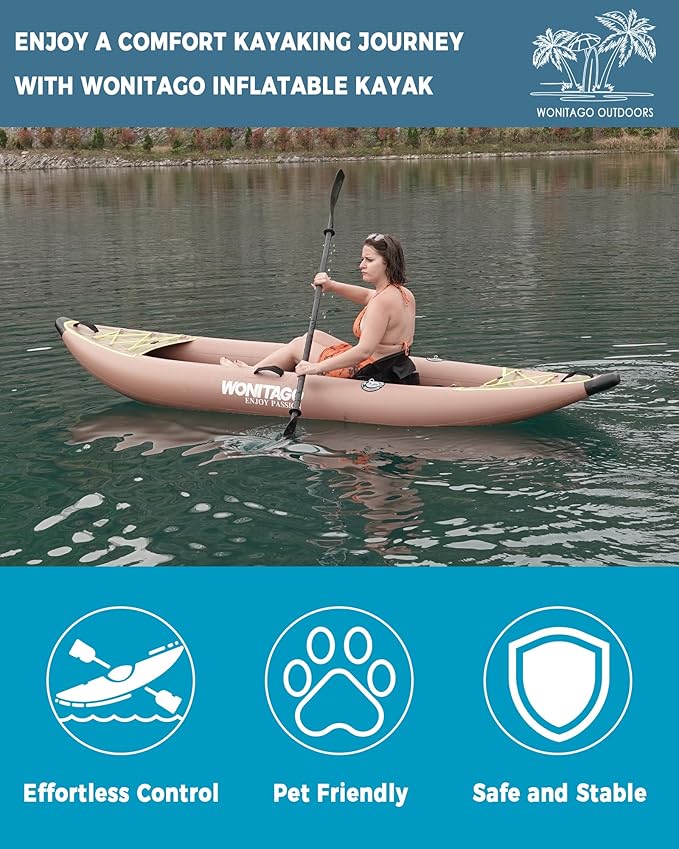 PVC Inflatable Kayak with Drop Stitch Floor, Recreational Touring Kayak with Kayak Paddle, Hand Pump and Carrying Bag, 1-2 Person