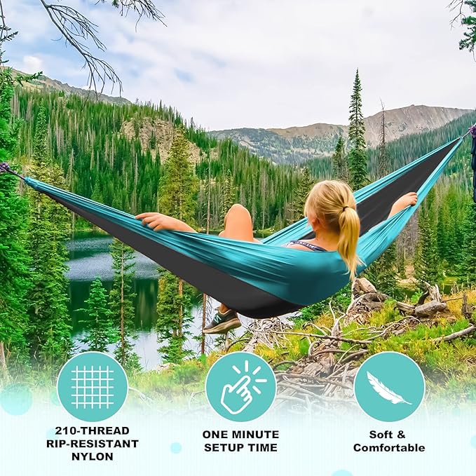 SZHLUX Camping Hammock Double & Single Portable Hammocks with 2 Tree Straps, Great for Hiking,Backpacking,Hunting,Outdoor,Beach,Camping