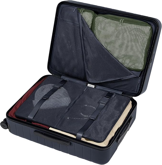 Away Medium Checked Luggage, Lightweight Hard Shell Suitcase with Spinner Wheels, Durable Rolling Luggage, TSA Lock, 26 Inch, Navy Blue