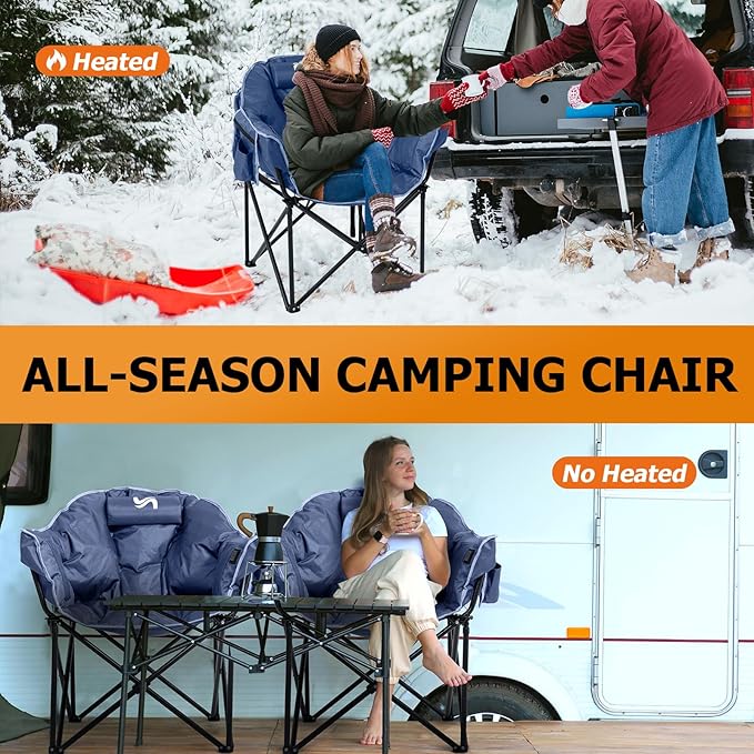 LILYPELLE Oversized Heated Camping Chair, Patio Lounge Chairs with 3 Heat Levels, Portable Folding Heated Chair Round Moon Saucer Folding Lawn Chair Outdoor Chair for Camping, Lounge Patio