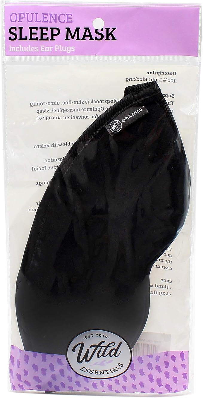 Dream Essentials Opulence Micro Plush Sleep Mask with Earplugs and Pocket in Front of mask - Black Velvet
