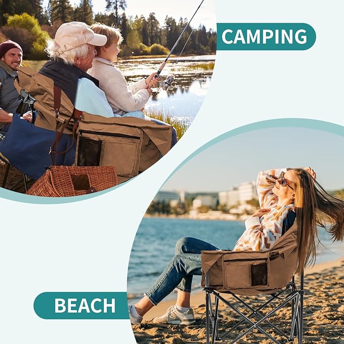 Slsy Heated Camping Chair Oversized, Outdoor Portable Heated Folding Chair, Heavy Duty 500 lbs Support, Padded Seat for Outdoor Sports, Camping, Patio, and Picnics