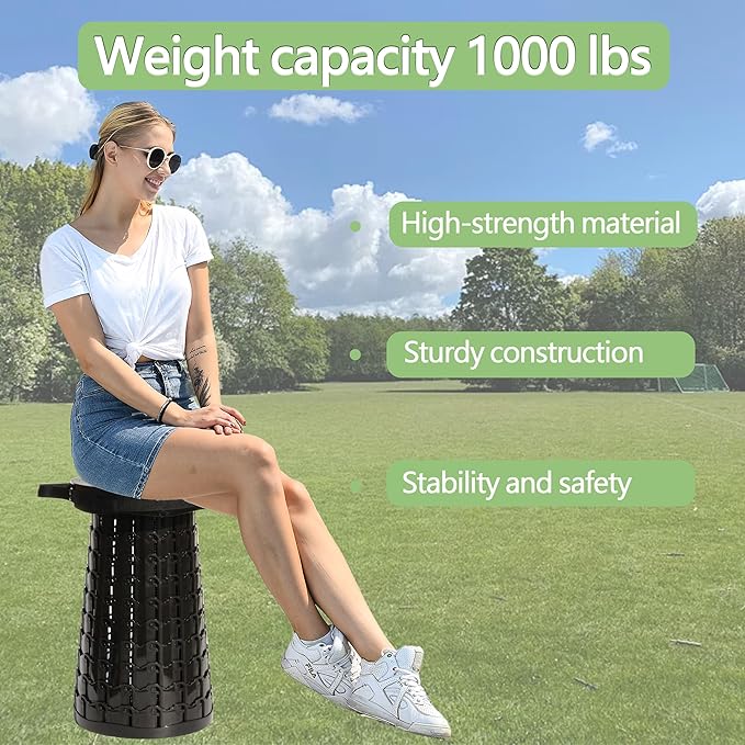 ALEVMOOM 2025 Upgraded XXL Collapsilbe Stool with Cushion,More Sturdy and Height 19.7“,D11.8”,Portable and Lightweight Adjustable Telescoping Stool for Camping Hiking BBQ Max Loading 1000Ibs
