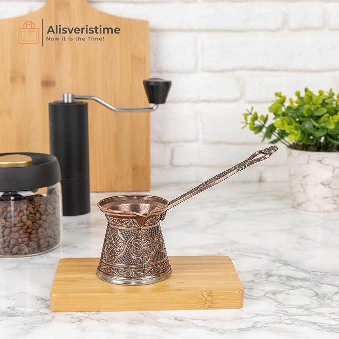 Alisveristime Authentic Turkish Coffee Pot, Handmade Cezve/Ibrik, 2.75-Inch Width, 2.75-Inch Height - 6.76 Ounce Enhance Your Coffee Experience Now! (2 Cup) (Antique Brown)