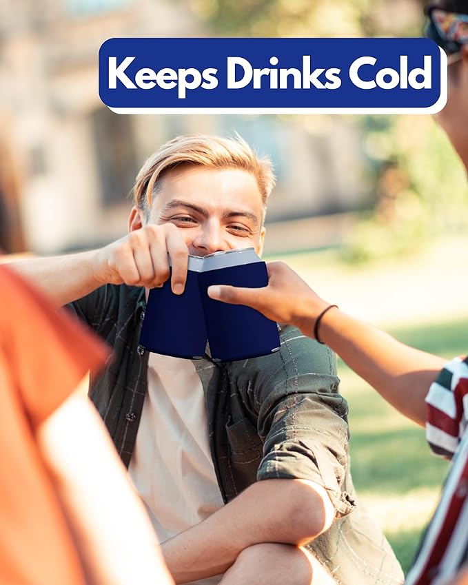 PartyPrints 100 Pack Navy Blue Blank Can Cooler Sleeves, Customizable Bulk Insulated Foam for Beer, Collapsible Plain Drink Holder, Cold Soda Insulator, 12oz Regular, 16oz Tall Cans