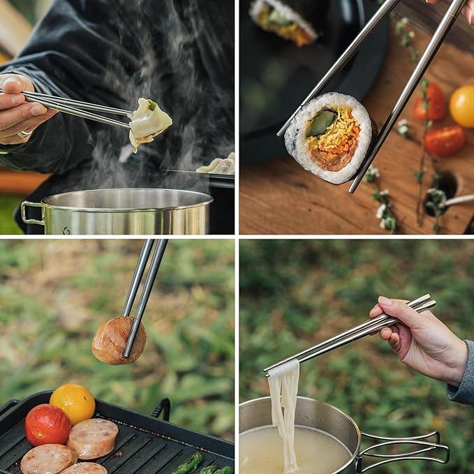 Titanium Chopsticks, Foldable Ultralight Chopsticks, Reusable Utensils for Camping Backpacking Hiking Travel Home, 9-inch, with Storage Bag