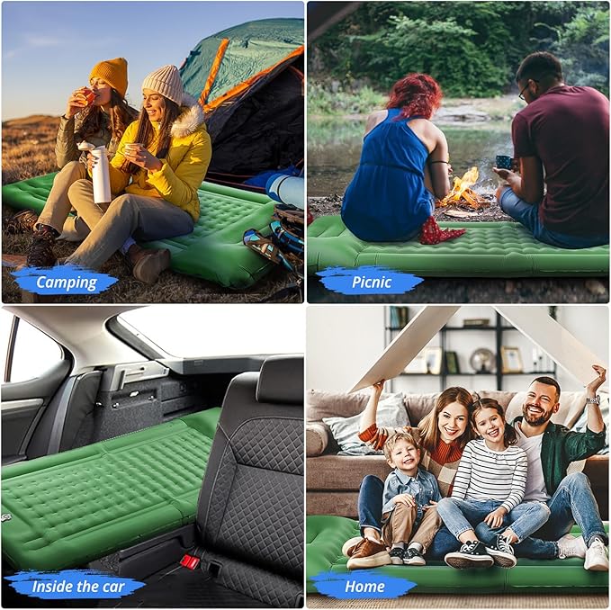 Camping Sleeping Pads，Extra Thick 5 Inch Inflatable Sleeping Mat with Pillow Built-in Pump，Oversized Mattress Super Portable Backpacking Sleeping Pad (Green, Single)