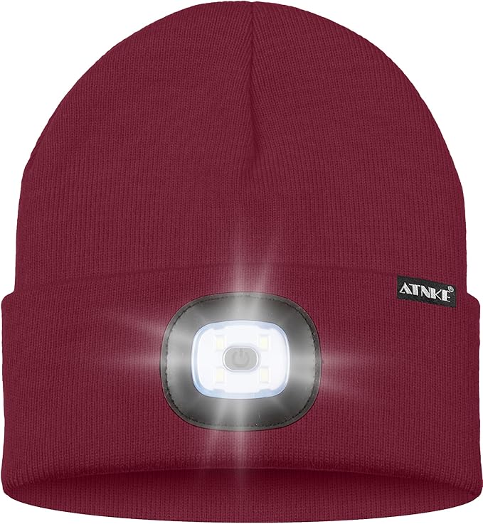 ATNKE LED Lighted Beanie Hat,USB Rechargeable 4 LED Running Headlamp Bright Cap with The Light Gifts for Men and Women