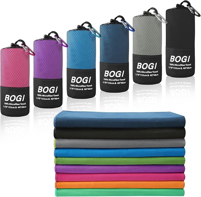 BOGI Microfiber Travel Sports Towel-Quick Dry Soft Lightweight Absorbent Compact for Camping Gym Beach Bath Yoga Swimming Backpacking (M:40''x20''-Black)