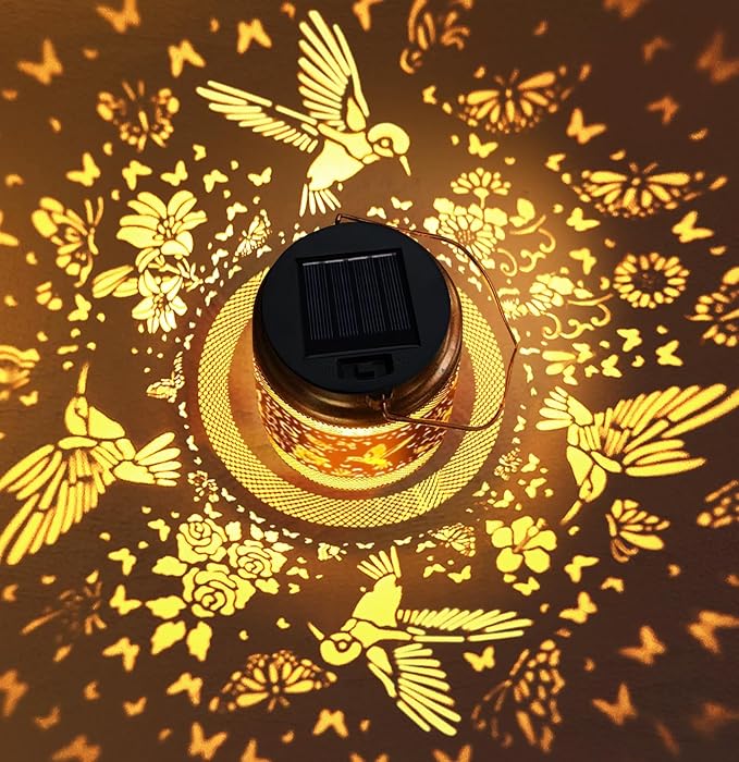 Hummingbird Solar Lanterns Outdoor Waterproof, Hanging Solar Lights Garden Lanterns with Shepherd Hook, Metal Garden Decor for Yard, Patio, Lawn, Landscape, Gifts for Women Mom Mothers Day