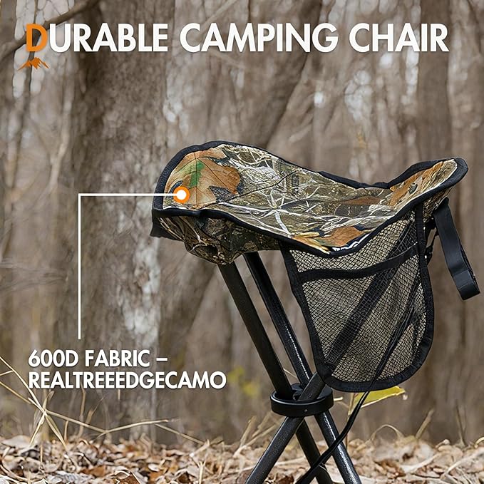 Portal Folding Camping Stool Portable Foldable Tripod Seat for Hiking Hunting Walking Fishing Travel Outdoors with Side Pockets Sturdy Steel Legs Support Up to 225 LBS