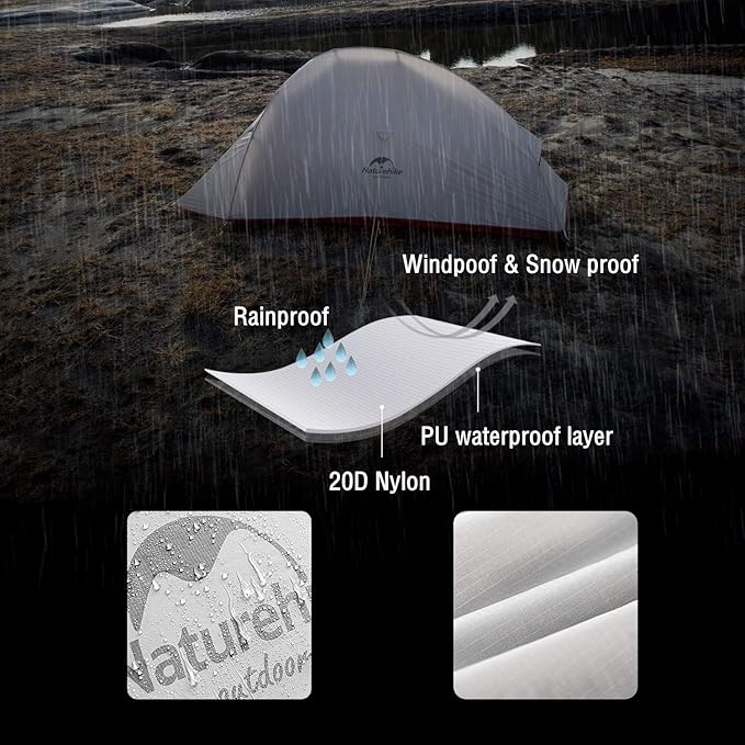 Naturehike Cloud-Up 2 Person Tent Lightweight Backpacking Tent with Footprint - Free Standing Ultralight Camping Hiking Backpack Tents Two Person Tent