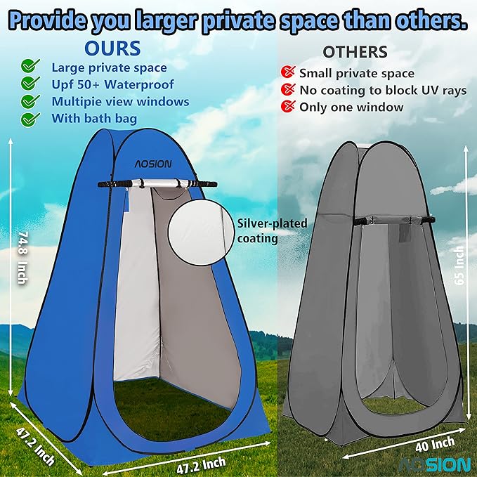 AOSION Privacy Shower Tent,Pop Up Changing Tent,Camp Bathroom Changing Dressing Room,Sun Sunshade Canopy Outdoor Rain Shelter for Camping Hiking Beach Picnic Fishing. (Blue)