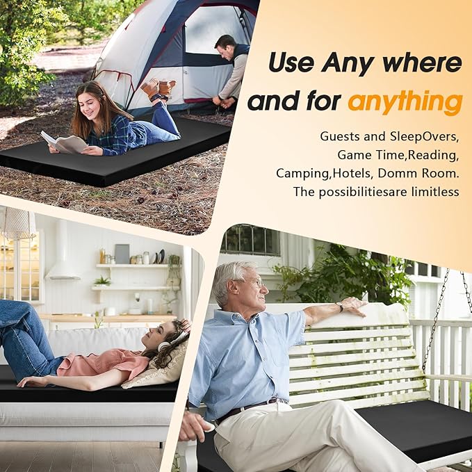 CYMULA Camping Cot Mattress 2in Memory Foam Sleeping Pad,Soft Warm Non-Slip Camping Mattress Topper with Retaining for Adults,Portable Roll up Pad for Travel(75 x30)（only Mattress）