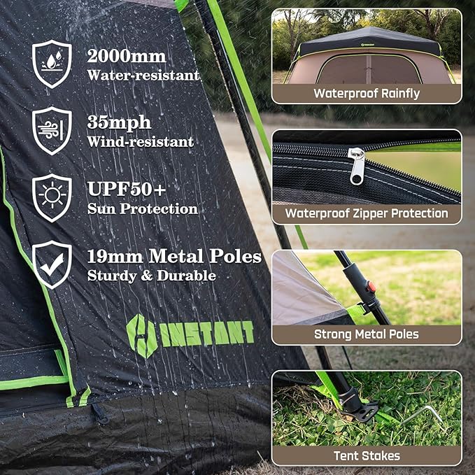 4/6/8 Person Instant Tent, Waterproof Pop Up Tents for Camping with Rainfly, 60 Seconds Easy Setup, Automatic Cabin Tent for Family Camping with Expandable Carry Bag & Upgraded Ventilation