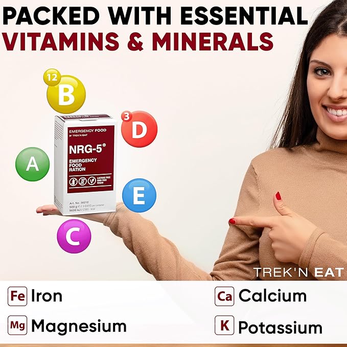 Katadyn NRG-5 Emergency Food Ration 500g Pack of 24 (216 Bars) Ready to Eat 2380 kcal per Pack, Vegan, Lactose-Free, GMO-Free | Long-Term Survival, Emergency Preparedness & Outdoor Adventure Food Bars