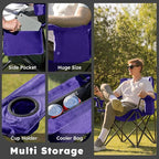 Colegence Heavy Duty Camping Chair for Adults, Oversized Foldable Outside Camp Chairs Carry Bag Included, with Cooler Bag Cup Holder, Side Pocket for Lawn,Sport,Outdoor,Deep Purple