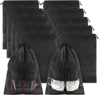 Large Black Travel Shoe Bags - 10 Pcs with Clear Window, Non-Woven Drawstring, 12.6" X 17.3" for Men Women