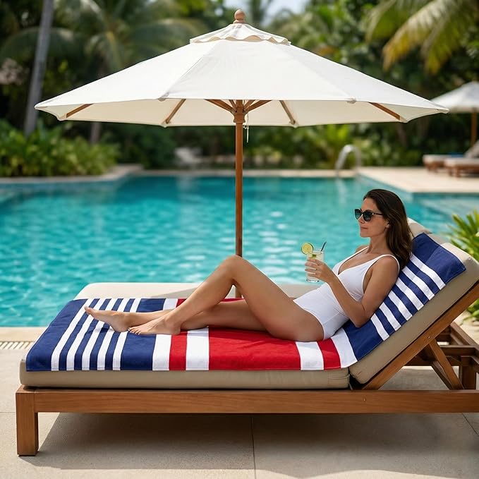 Premium Terry Cabana Beach Towel, Soft Plush Cotton Pool Towel, 30” x 60” Absorbent Quick Dry Travel Towel (Mariner Stripes, 4 Pack)
